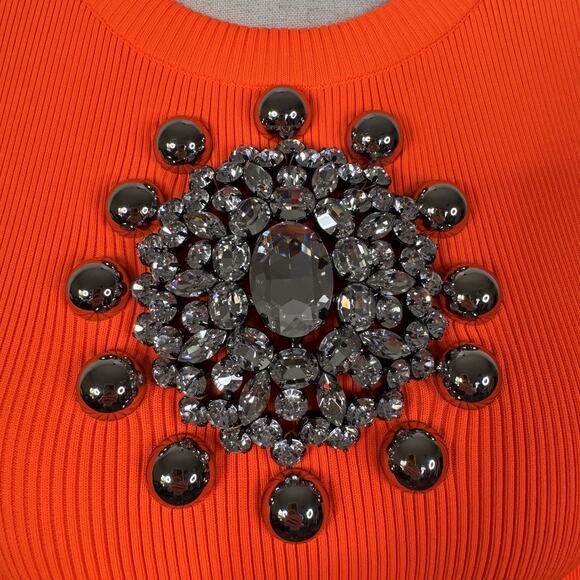 Christopher Kane SS20 Neon Orange Crystal Neck Knit Mini Dress NWT Size 40 - Picture 3 of 13